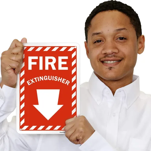 Miniatura 3 de SmartSign Letrero "Extintor de incendios" de 10 x 7 pulgadas con flecha hacia abajo y agujeros pre-limpiados, impreso digitalmente, plástico HDPE