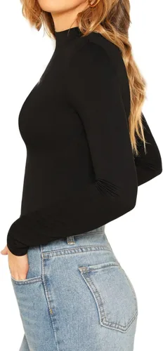 Miniatura 4 de Verdusa - Camiseta básica de cuello alto falso, entallada, de manga larga sin botones para mujer