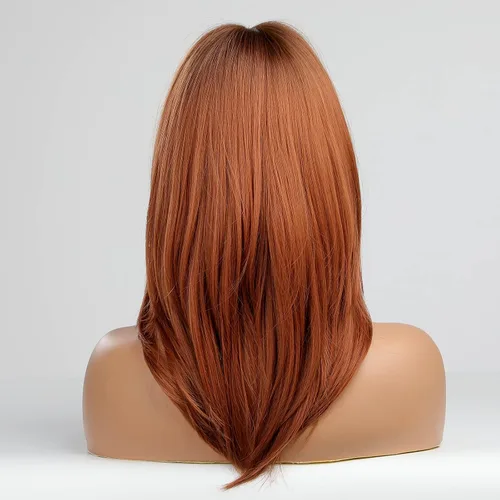 Miniatura 5 de Alanhair MEACO - Pelucas color castaño rojizo para mujer, pelucas largas en capas naranjas con flequillo, pelucas de fibra sintética resistentes al
