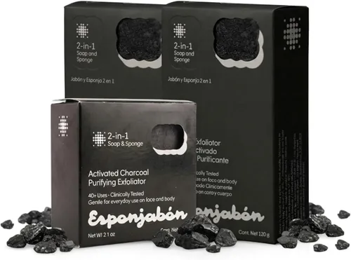 T.Taio - Esponjabon, esponja de jabón de carbón - Limpiador de ducha para limpieza - Esponja de baño para lavar - Eliminación de aceite - Masaje y