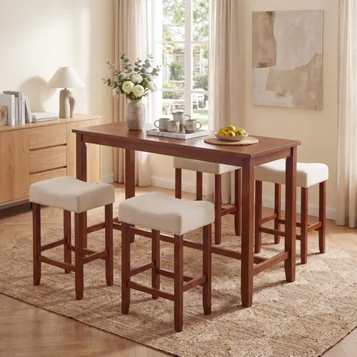 Miniatura 8 de Giantex 25 Inch Bar Stools, Backless Saddle Barstools with Sponge Padded Cushion, Nailhead Trim, 330 Lbs Wood Bar Stools with Foot Rest for Kitchen