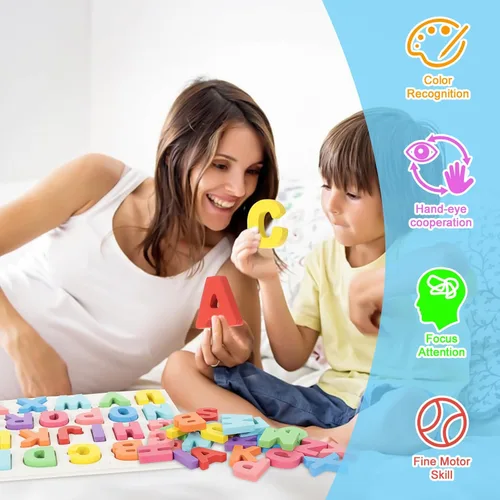 Miniatura 6 de Kairsya Rompecabezas del alfabeto de madera para niños pequeños rompecabezas de aprendizaje del alfabeto, juguetes con letras de madera, juguetes