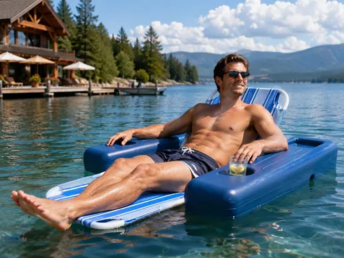 Miniatura 2 de Poolmaster Caribbean Retro Floating Chaise Pool Lounge Chair for Adults