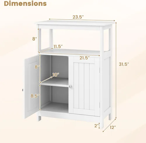 Miniatura 3 de Tangkula Gabinete de Almacenamiento para Baño, Organizador de Piso Independiente con 2 Puertas y 1 Estante Ajustable, Muebles Modernos para Baño