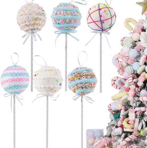 LANGXUN 6 piezas Tierra de Dulces de Piruleta 2025 Navidad Cumpleaños Fiesta Boda Suministros Decoración, Adorno Colgante de Bastón de Caramelo para