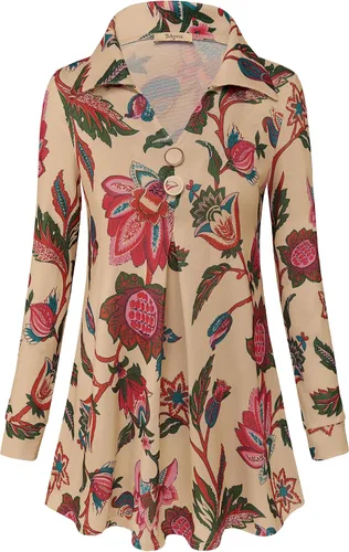 Miniatura 2 de Bebonnie Blusa casual de manga larga con cuello en V y solapa para mujer con botones