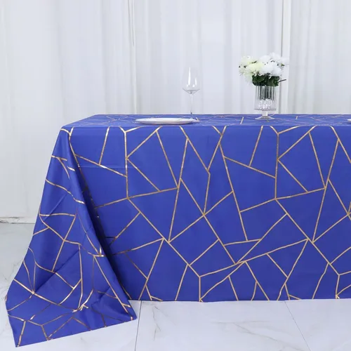 Miniatura 47 de Efavormart - Mantel redondo de poliéster de 120 pulgadas con patrón geométrico dorado Morado