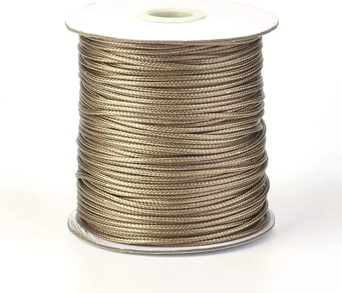 Miniatura 44 de Cordón de poliéster encerado coreano de 100 yardas, hilo de cordón trenzado beige para collar, cuerda de alambre de 0.079 pulgadas con carrete