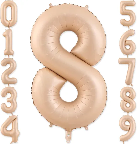 Miniatura 8 de Globos con el número 2, 2 globos, 2 globos de número 40 pulgadas, globos grandes de aluminio beige grandes para fiestas de cumpleaños, bodas, Beige 2