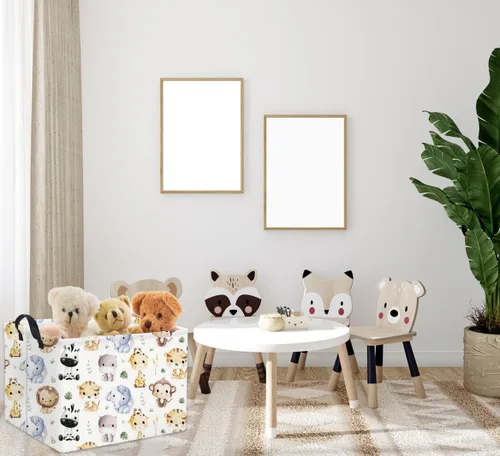 Miniatura 2 de Cesta de almacenamiento rectangular de animales para bebés y niños, cesta de almacenamiento para niños para habitación de animales, decoración linda