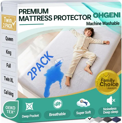Miniatura 32 de OhGeni Protector de colchón 100% impermeable, tamaño Queen Beige, sábana bajera con bolsillos profundos, 6''-18'', material suave transpirable sin