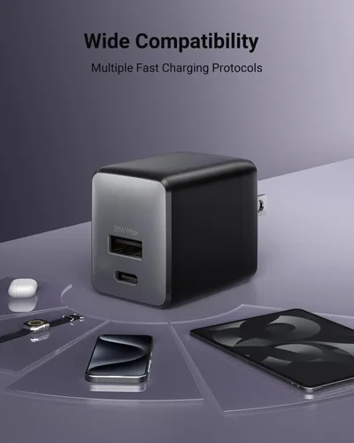 Miniatura 7 de Cargador de Carga Rápida wegear USB C, Cargador Nano GaN de 30 W de Doble Puerto con Enchufe Plegable para iPhone Serie 16/15, iPad, Galaxy S24 Negro