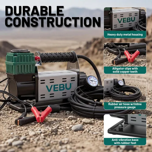 Miniatura 3 de Compresor de aire de 12 V, inflador de neumáticos de 125 PSI con medidor de presión en línea, inflado rápido de 5.65 CFM para vehículos todoterreno