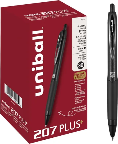 Miniatura 14 de Bolígrafos de gel retráctiles Uni-Ball 207, micro punta (0.5 mm), negro, paquete de 12