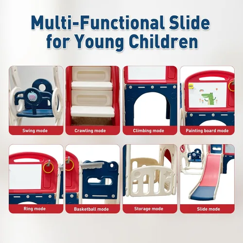 Miniatura 4 de Set de juego de 12 en 1 para niños pequeños al aire libre con tobogán, parque infantil para niños pequeños y juego de columpios, juego de escalador