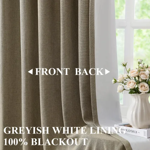 Miniatura 2 de Vision Home Cortinas marrones con pliegues pinzados de bloqueo total, cortinas de ventana de lino mezclado para oscurecimiento de la habitación, 95
