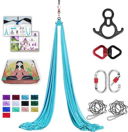 Miniatura 11 de Sedas Aéreas 10 Metros Sedas Aéreas para el Hogar Cintillo de Yoga Aéreo Hamaca de Yoga Aéreo Seda Aérea para Gimnasia Púrpura claro