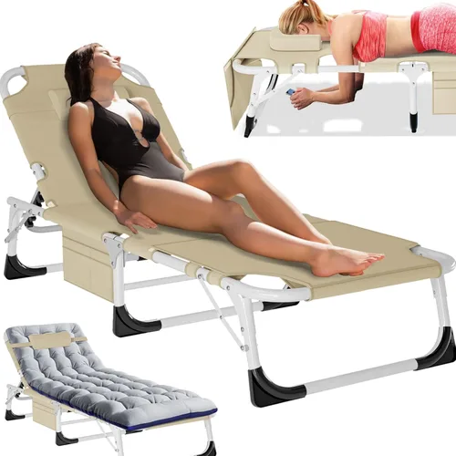 Miniatura 12 de MOPHOTO Silla de Descanso Plegable de 5 Posiciones, Catre Plegable, Silla de Descanso Portátil para Exteriores para Bronceado Solar, Perfecta