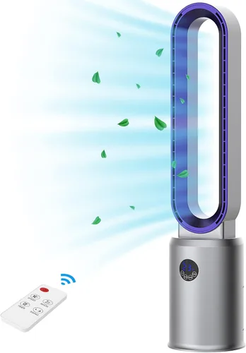 advwin Ventilador de torre sin aspas con control remoto, ventilador de enfriamiento silencioso con oscilación, 24 velocidades, temporizador de 12