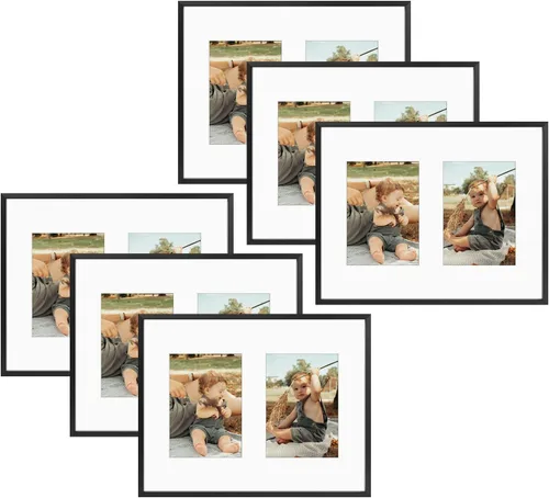 Miniatura 68 de Golden State Art, Marco de collage de aluminio de 4 x 6, muestra fotos de 6 x 4 con tapete de 2 aberturas o una foto de 8 x 10, vidrio real, Negro