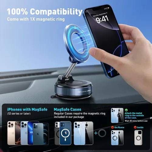 Miniatura 2 de Soporte magnético para espejo de ducha para teléfono para iPhone 17-12 y todos los teléfonos; vidrio, cocina, ventana, baño; plegable y extraíble