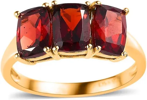 3 Stone Garnet Rings for Women in 925 Sterling Silver with 14K Gold Plating - January Birthstone Promise Engagement Ring Vintage Red Garnet Jewelry