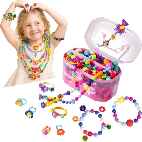 BIRANCO. Pop Beads, juguete para hacer joyas, artes y manualidades para niñas de 3 a 8 años, juguetes de cuentas a presión con caja de