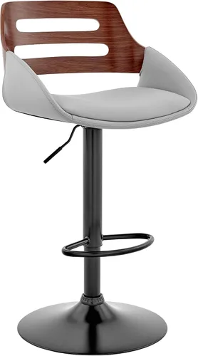Miniatura 17 de Armen Living Adele - Taburete giratorio moderno de altura ajustable de piel sintética y madera de nogal con base cromada para encimera de isla