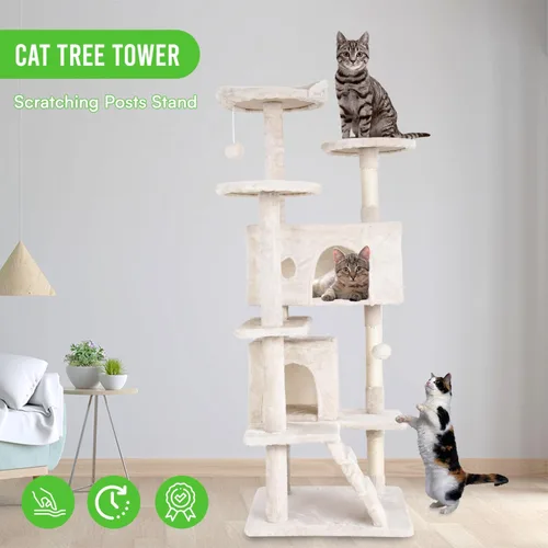 Miniatura 4 de 24/7 Shop at Home Court - Torre de árbol para gatos de varios niveles de 54 pulgadas con bola colgante y postes rascadores para gatos