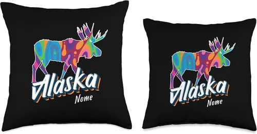 Miniatura 3 de Nome Alaska USA Colorful Moose Art Vacation Souvenir Throw Pillow