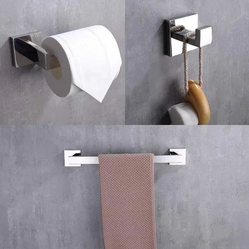 Miniatura 2 de TASTOS Juego de accesorios de baño cromados de 3 piezas, soporte de acero inoxidable de alta calidad, soporte para papel higiénico de 16 pulgadas