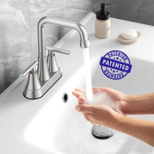 Miniatura 3 de Grifo para Lavabo de Baño, Hurran Grifos de Baño de Níquel Cepillado de 4 Pulgadas para Lavabo de 3 Agujeros con Desagüe Pop-up y Líneas