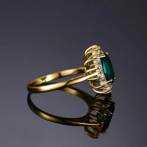 Miniatura 4 de JewelryPalace Anillos de compromiso y aniversario estilo princesa Diana, Kate Middleton, piedra natal de zafiro y halo, 14 quilates, chapado en oro