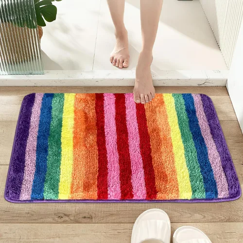 Sisher Alfombra de baño de arcoíris para niños, bonita alfombra de baño colorida, lavable, suave, antideslizante, alfombra de baño de microfibra