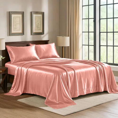 Miniatura 10 de Pure Bedding Sábanas de satén individuales [3 piezas, plateadas] Juego de sábanas sedosas de lujo para hotel, juego de sábanas de microfibra extra