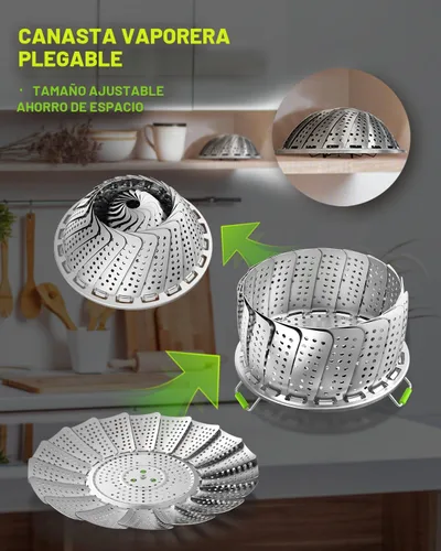 Miniatura 2 de Cesta vaporera de verduras de 2 capas para olla, canasta de vapor de acero inoxidable de alta calidad, canasta separable de acero inoxidable