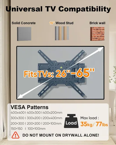 Miniatura 4 de FORGING MOUNT Soporte de TV de esquina con brazo largo de 25.6 pulgadas, soporte vertical vertical de pared para TV de movimiento completo, soporte