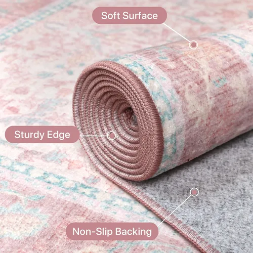 Miniatura 5 de Bavni Alfombra Pasillo 2x6 para Pasillo Cocina Antideslizante Lavable Rosa Pasillo para Baño Cuarto de Lavado Entrada Dormitorio Suave Boho Alfombra