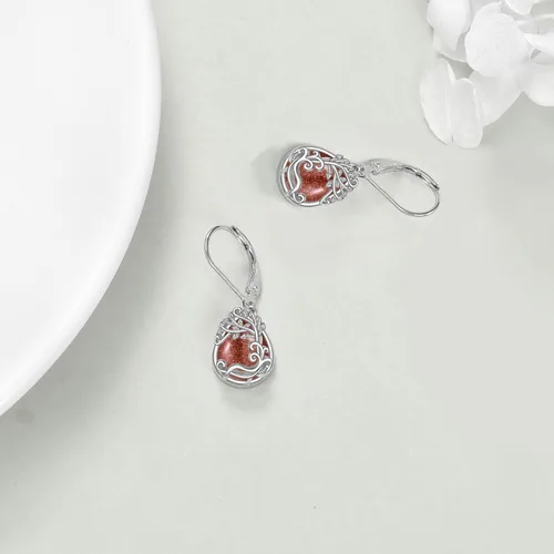 Miniatura 57 de Aretes colgantes con forma de lágrima de filigrana de piedra lunar de plata de ley 925 con cierre de palanca para mujer, regalos de joyería