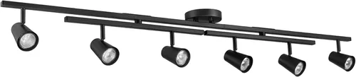 Miniatura 17 de Globe Electric 64000055 - Iluminación de riel de 6 luces de 42", barra central doble giratoria, color blanco mate, acentos en tono madera, luz