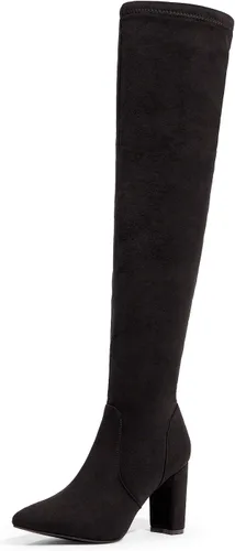 DREAM PAIRS - Botas altas hasta el muslo de moda para mujer, botas largas y sexis de piel sintética con tacón ancho medio