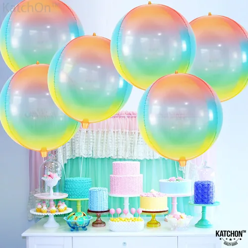 Miniatura 9 de KatchOn, Globos grandes y brillantes de arcoíris de 22 pulgadas, paquete de 6, globos arcoíris para cumpleaños, globo metálico de Mylar pastel