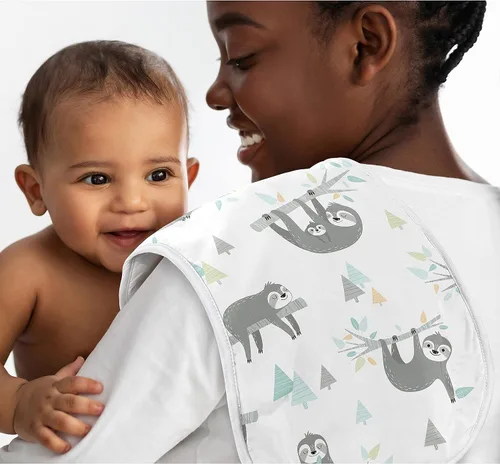 Miniatura 2 de Sweet Jojo Designs Blue Jungle Sloth - Juego de 3 paños absorbentes para eructos para bebé, recién nacido, turquesa, gris y verde, tropical, género