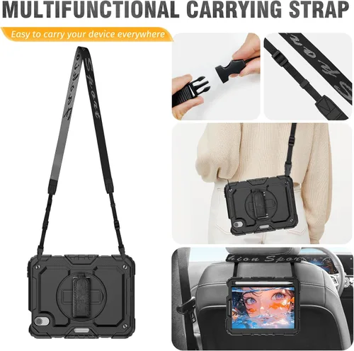 Miniatura 6 de HXCASEAC Funda para iPad mini 7 (A17 Pro)/iPad mini 6 de 8.3 pulgadas, protección de cuerpo completo con correa de transporte, correa de mano