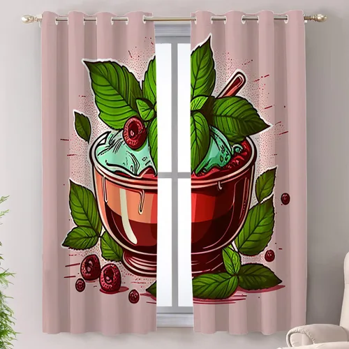 Miniatura 90 de Shrahala Floral Abstract Design Blackout Curtain Tiers, Minimalist Flower Illustration Kitchen Valance Light Blocking Tier Drapes with Rod Pocket, 2
