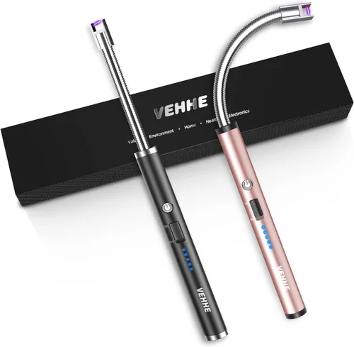 Miniatura 13 de VEHHE - Encendedor de velas eléctrico, encendedor de arco recargable con batería LED, pantalla de batería, cuello flexible largo, USB, encendedores