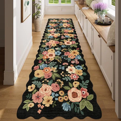 Miniatura 86 de DUKINO Alfombra de área de 6 x 9 pies, alfombra floral para sala de estar, ligera, antideslizante, lavable, alfombra de interior de pelo bajo