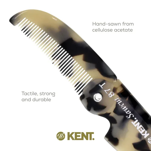 Miniatura 5 de Kent 87T TW - Peine de bolsillo plegable hecho a mano para hombres, peine alisador de cabello de dientes finos para arreglo y peinado diario