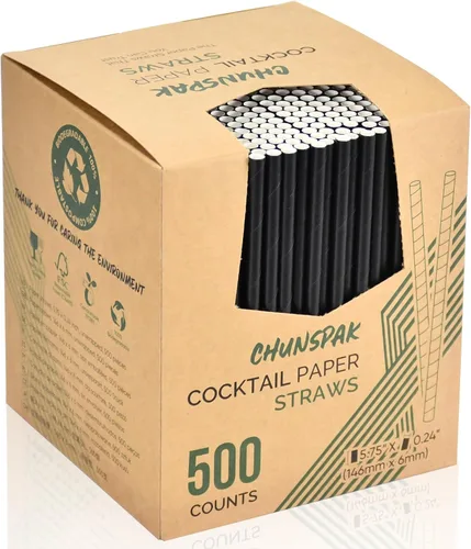 Miniatura 16 de 14,6 cm x 0,79 cm Pajitas de papel desechables de bambú verde para bebidas cortas, cócteles mezclados, margaritas, licuados y batidos - Sin embalar