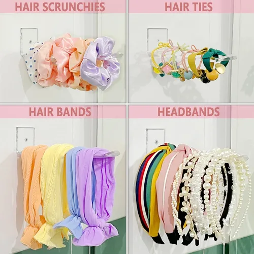 Miniatura 6 de Soporte para diadema de acrílico para pared, paquete de 3 unidades, organizador transparente para colgar diademas para niñas y mujeres